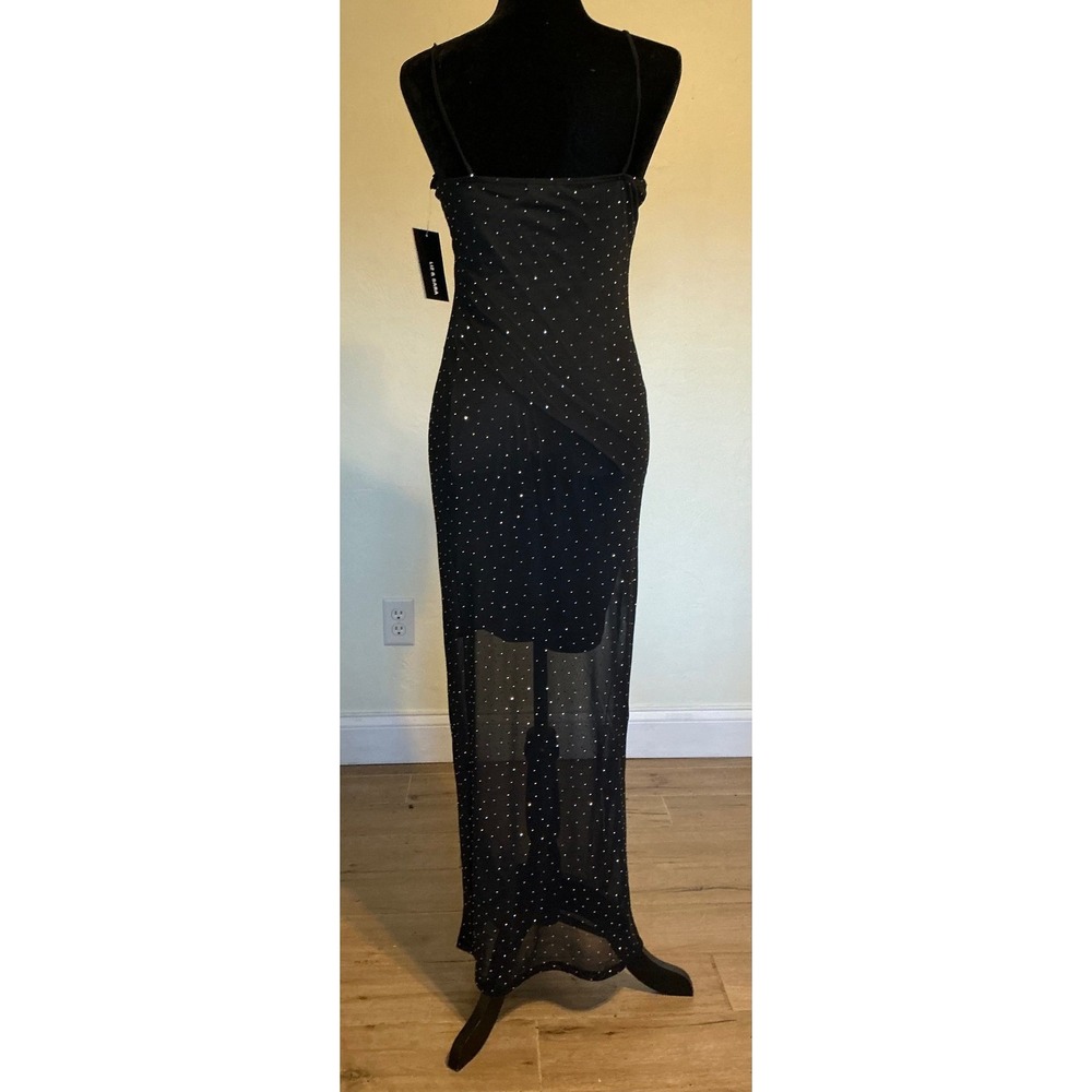NWT LIZ & SARA Large Black Maxi Slip Dress Rhinestone Embellished Spag. Strap - Picture 2 of 8